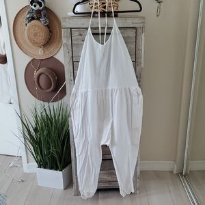 One Teaspoon White Relaxed Cotton Jumpsuit